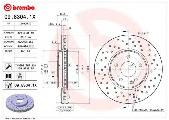 гальмівний диск BREMBO 09.8304.1X