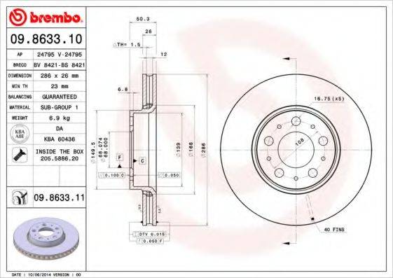 гальмівний диск BREMBO 09.8633.11