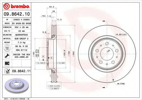 гальмівний диск BREMBO 09.8642.11