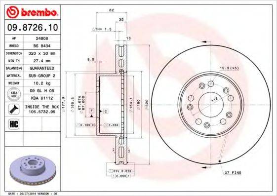 гальмівний диск BREMBO 09.8726.10