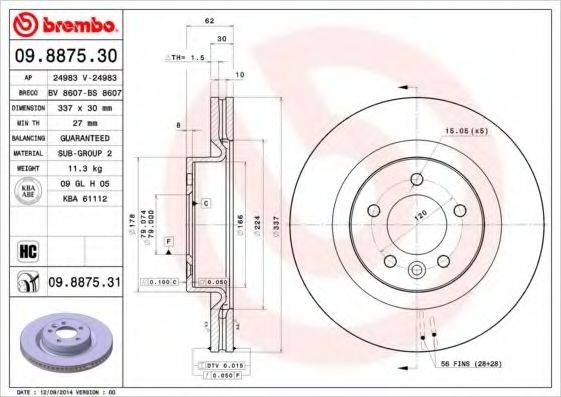 гальмівний диск BREMBO 09.8875.31