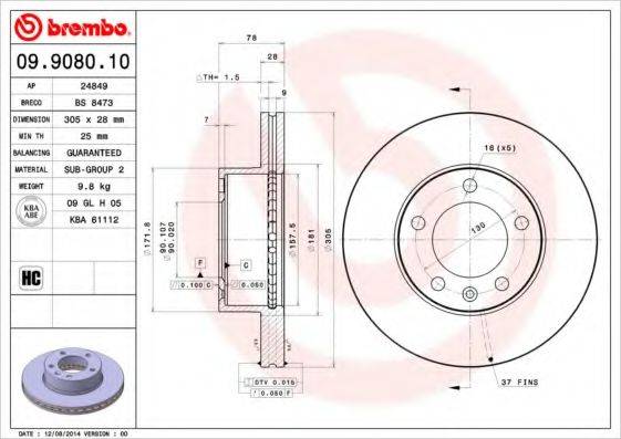 гальмівний диск BREMBO 09.9080.10