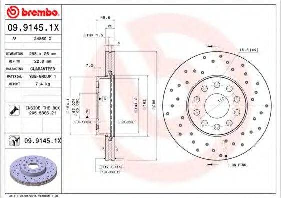 гальмівний диск BREMBO 09.9145.1X