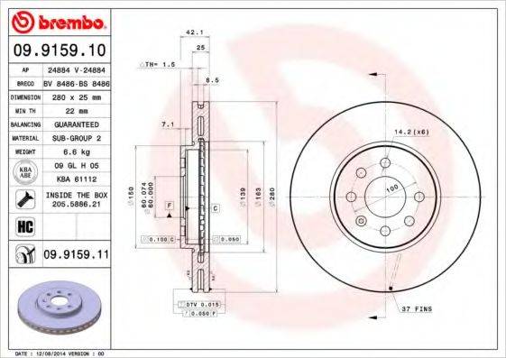 гальмівний диск BREMBO 09.9159.11