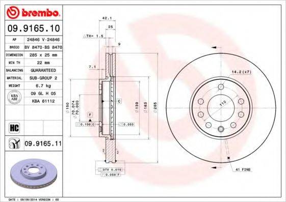 гальмівний диск BREMBO 09.9165.11