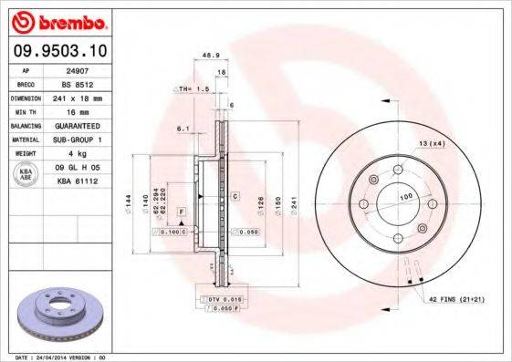 гальмівний диск BREMBO 09.9503.10