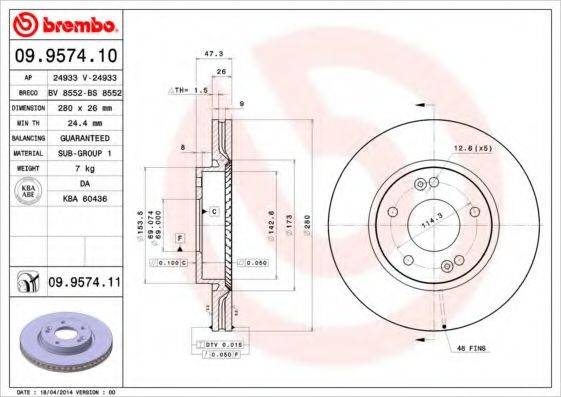 гальмівний диск BREMBO 09.9574.10