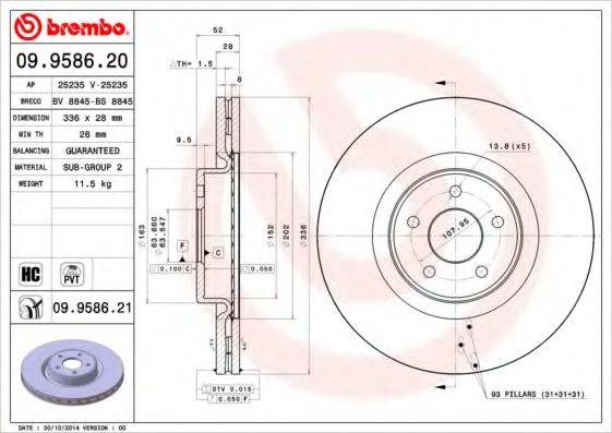 гальмівний диск BREMBO 09.9586.21