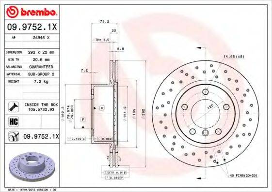 гальмівний диск BREMBO 09.9752.1X