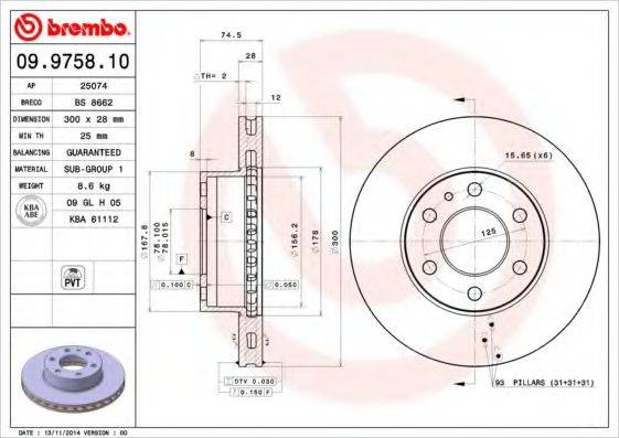 гальмівний диск BREMBO 09.9758.10