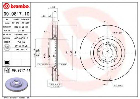 гальмівний диск BREMBO 09.9817.10