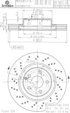 гальмівний диск BREMBO 09.9825.11