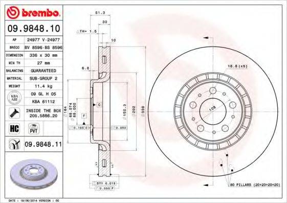 гальмівний диск BREMBO 09.9848.11