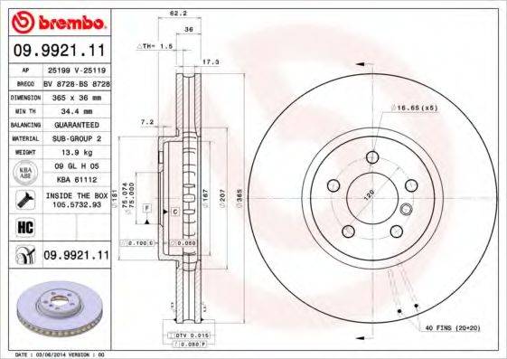 гальмівний диск BREMBO 09.9921.11