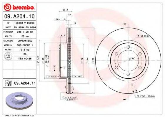 гальмівний диск BREMBO 09.A204.11