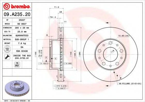 гальмівний диск BREMBO 09.A235.20