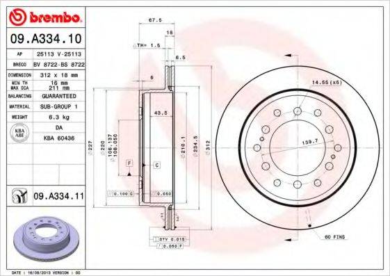 гальмівний диск BREMBO 09.A334.11