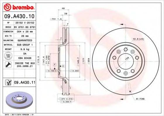 гальмівний диск BREMBO 09.A430.11