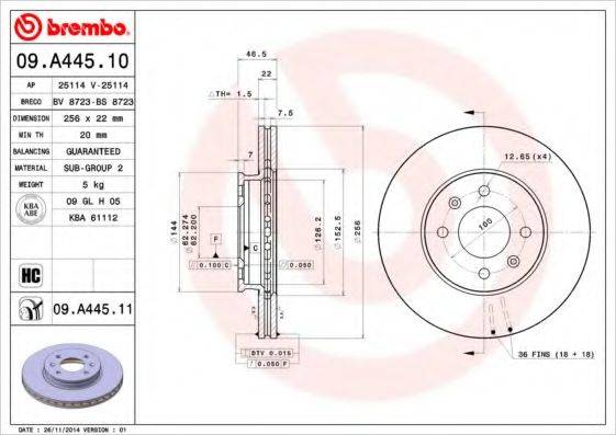 гальмівний диск BREMBO 09.A445.10