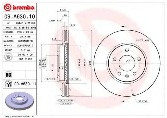 гальмівний диск BREMBO 09.A630.10