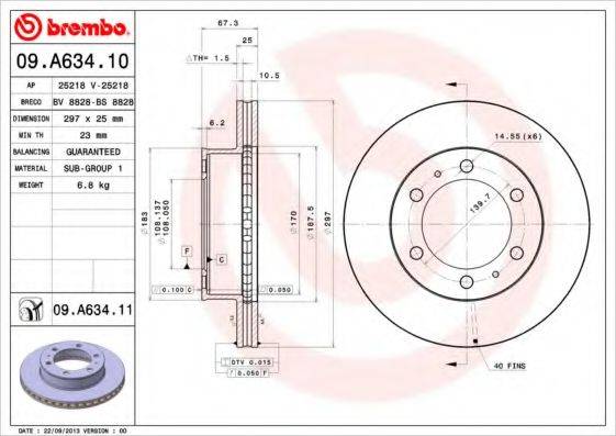 гальмівний диск BREMBO 09.A634.10