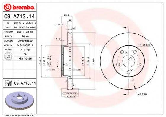 гальмівний диск BREMBO 09.A713.11