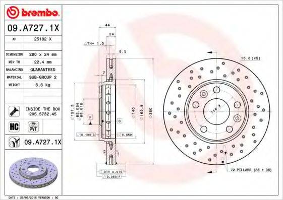 гальмівний диск BREMBO 09.A727.1X