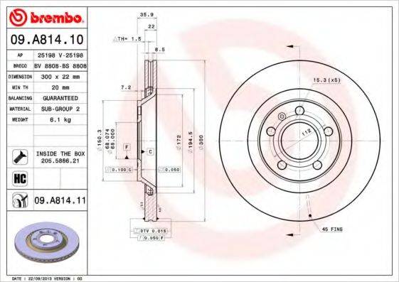 гальмівний диск BREMBO 09.A814.11