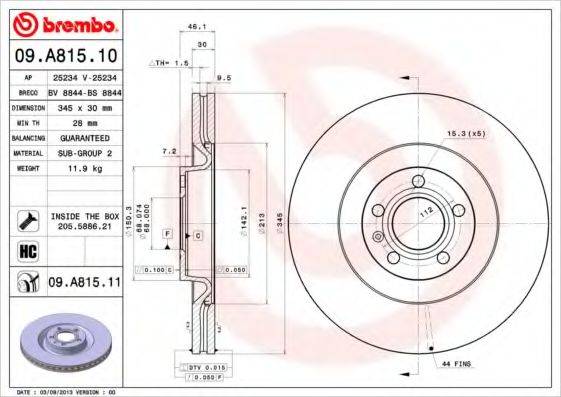 гальмівний диск BREMBO 09.A815.11