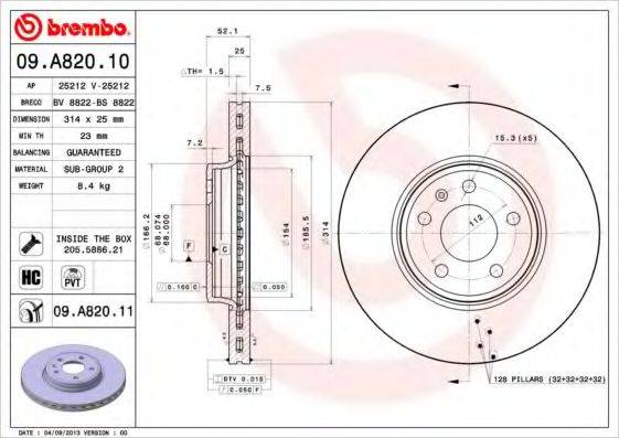 гальмівний диск BREMBO 09.A820.11