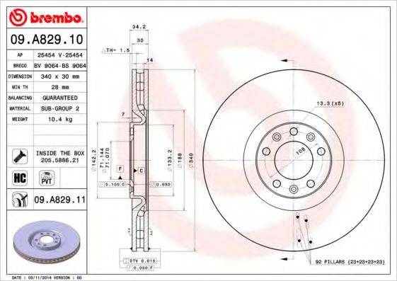 гальмівний диск BREMBO 09.A829.11