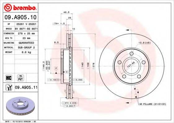 гальмівний диск BREMBO 09.A905.10