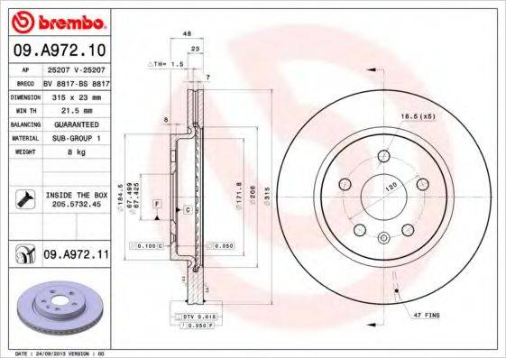 гальмівний диск BREMBO 09.A972.11