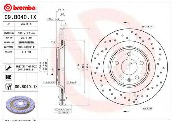 гальмівний диск BREMBO 09.B040.1X