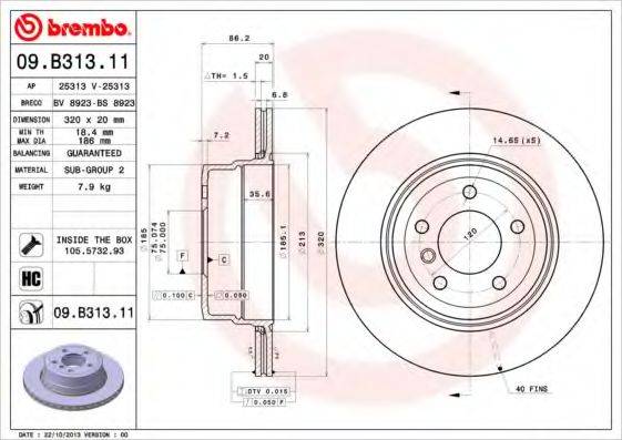 гальмівний диск BREMBO 09.B313.11