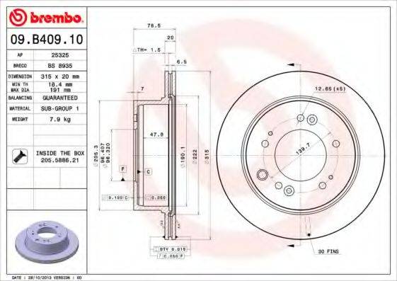 гальмівний диск BREMBO 09.B409.10