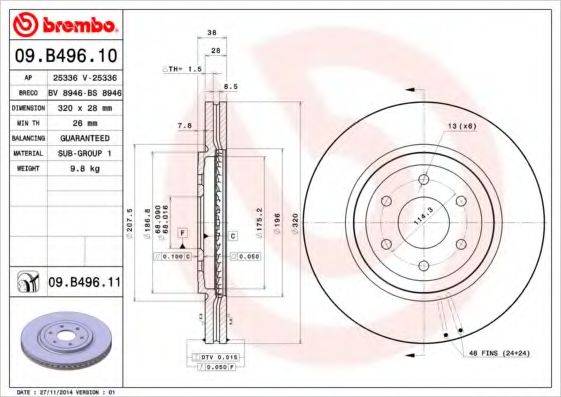 гальмівний диск BREMBO 09.B496.10