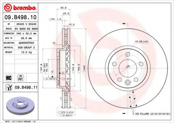 гальмівний диск BREMBO 09.B498.10