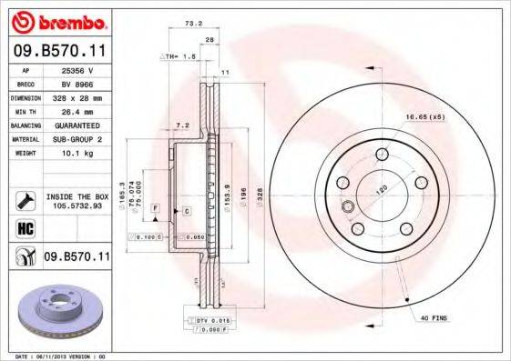 гальмівний диск BREMBO 09.B570.11