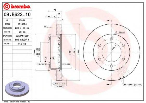 гальмівний диск BREMBO 09.B622.10