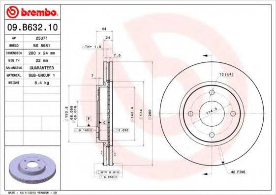 гальмівний диск BREMBO 09.B632.10