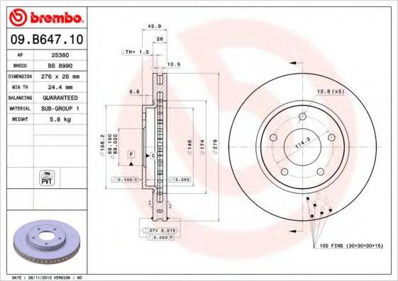 гальмівний диск BREMBO 09.B647.10