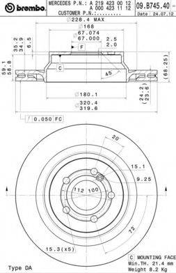 гальмівний диск BREMBO 09.B745.41