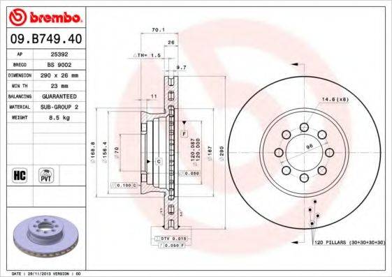 гальмівний диск BREMBO 09.B749.40