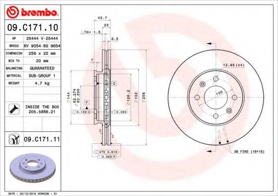 гальмівний диск BREMBO 09.C171.11