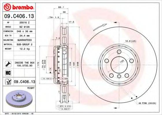 гальмівний диск BREMBO 09.C406.13