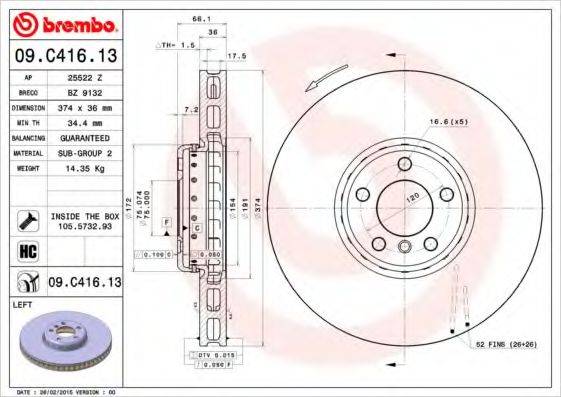 гальмівний диск BREMBO 09.C416.13