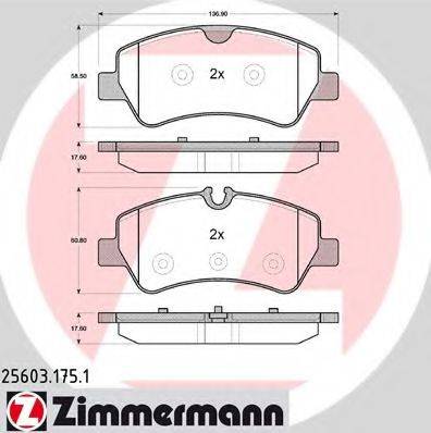 Комплект гальмівних колодок, дискове гальмо ZIMMERMANN 25603.175.1