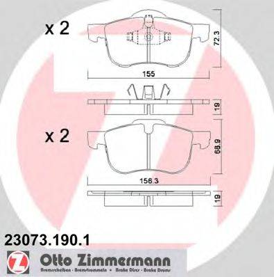 Комплект гальмівних колодок, дискове гальмо ZIMMERMANN 23073.190.1