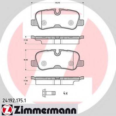 Комплект гальмівних колодок, дискове гальмо ZIMMERMANN 24192.175.1